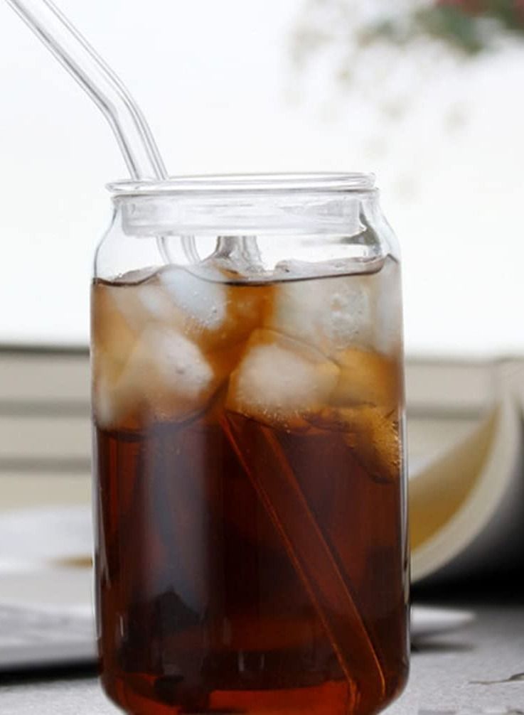 JOMILA Glass Cups and Glass Straws 16 oz Drinking Glasses Can Shaped Glass Cups Beer Glasses Iced Coffee Glasses Ideal for Whiskey Soda Wine Cocktail Cleaning Brushes - Image 1