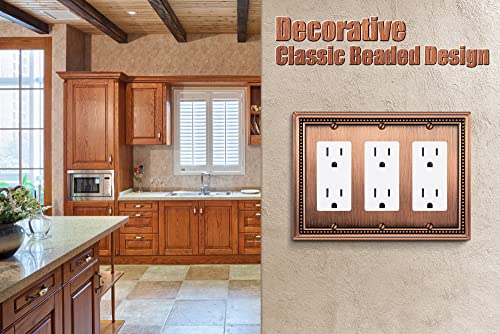 Henne Bery Sunken Pearls Heavy Duty Decorative Wall Plate Switch Plate Outlet Cover (Triple Decorator, Antique Copper) - Image 4