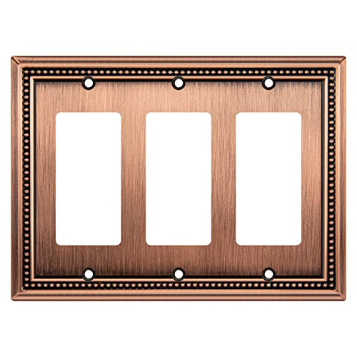Henne Bery Sunken Pearls Heavy Duty Decorative Wall Plate Switch Plate Outlet Cover (Triple Decorator, Antique Copper) - Image 1