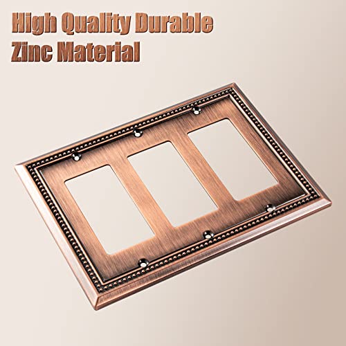 Henne Bery Sunken Pearls Heavy Duty Decorative Wall Plate Switch Plate Outlet Cover (Triple Decorator, Antique Copper) - Image 2