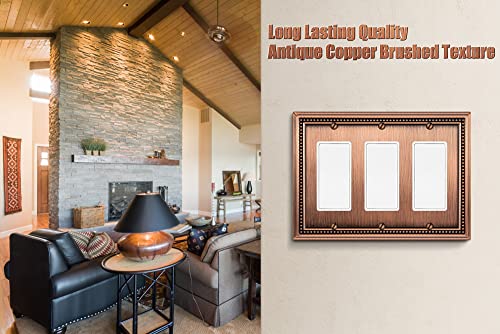 Henne Bery Sunken Pearls Heavy Duty Decorative Wall Plate Switch Plate Outlet Cover (Triple Decorator, Antique Copper) - Image 5