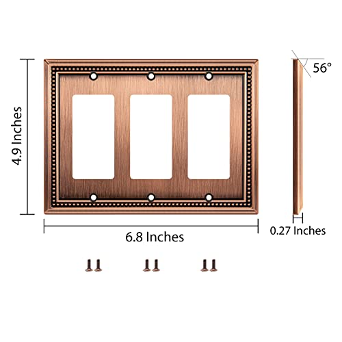 Henne Bery Sunken Pearls Heavy Duty Decorative Wall Plate Switch Plate Outlet Cover (Triple Decorator, Antique Copper) - Image 3