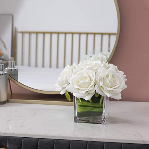 Fule Artificial Velvet Rose Flower Centerpiece Arrangement in vase for Home Wedding Decoration (Ivory) - Image 5