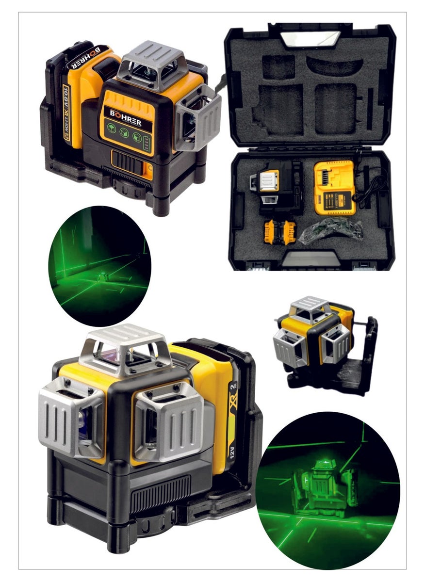 Böhrer Böhr BH089G 12 Lines Laser Level 12V Battery 3 Sides * 360 Degree Vertical Horizontal Green Light Level Meter 
