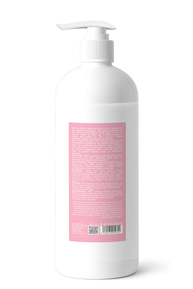 ريكو RICO Moisturizing Body Lotion for Normal to Dry Skin, 1000 ml, with Glycerine, Vitamin E, Dimethicone, Rose & Jasmine - Image 2