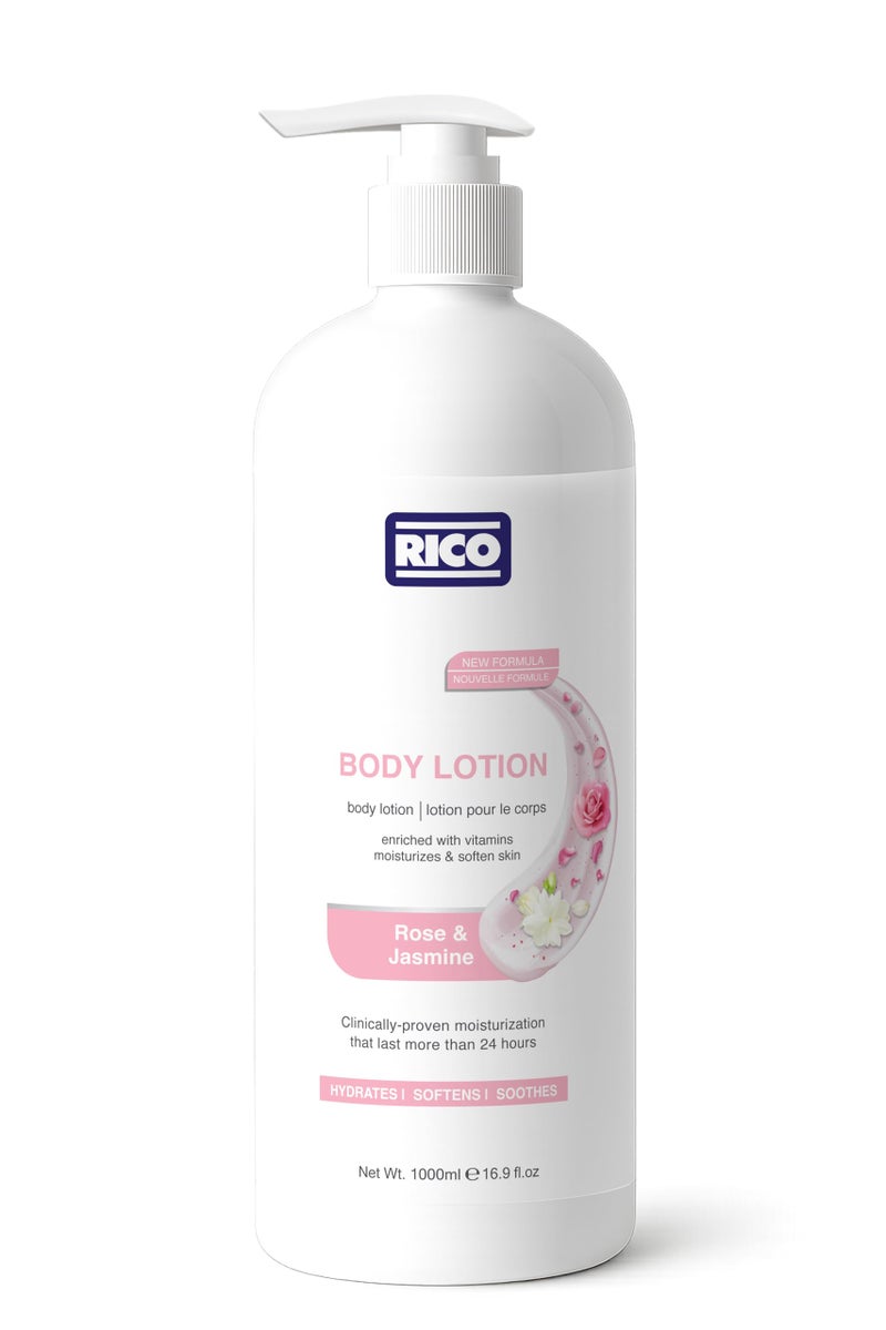 ريكو RICO Moisturizing Body Lotion for Normal to Dry Skin, 1000 ml, with Glycerine, Vitamin E, Dimethicone, Rose & Jasmine - Image 1