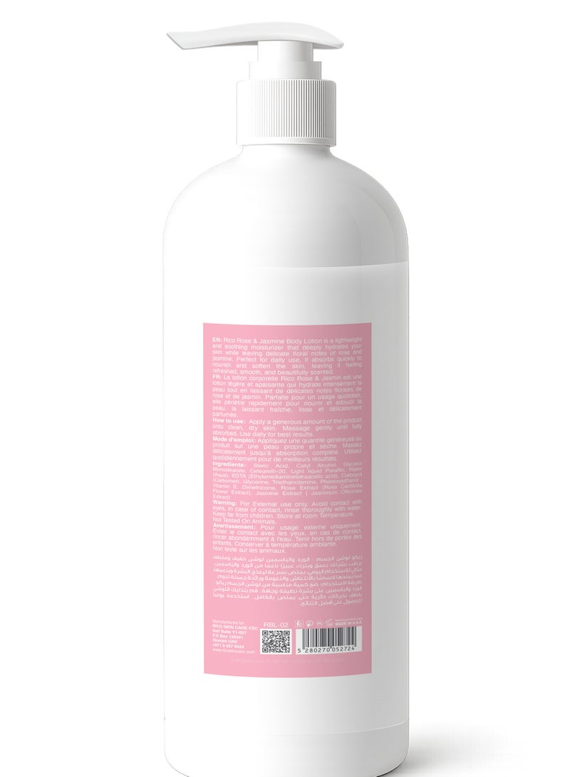 RICO Moisturizing Body Lotion for Normal to Dry Skin, 1000 ml, with Glycerine, Vitamin E, Dimethicone, Rose & Jasmine - Image 2