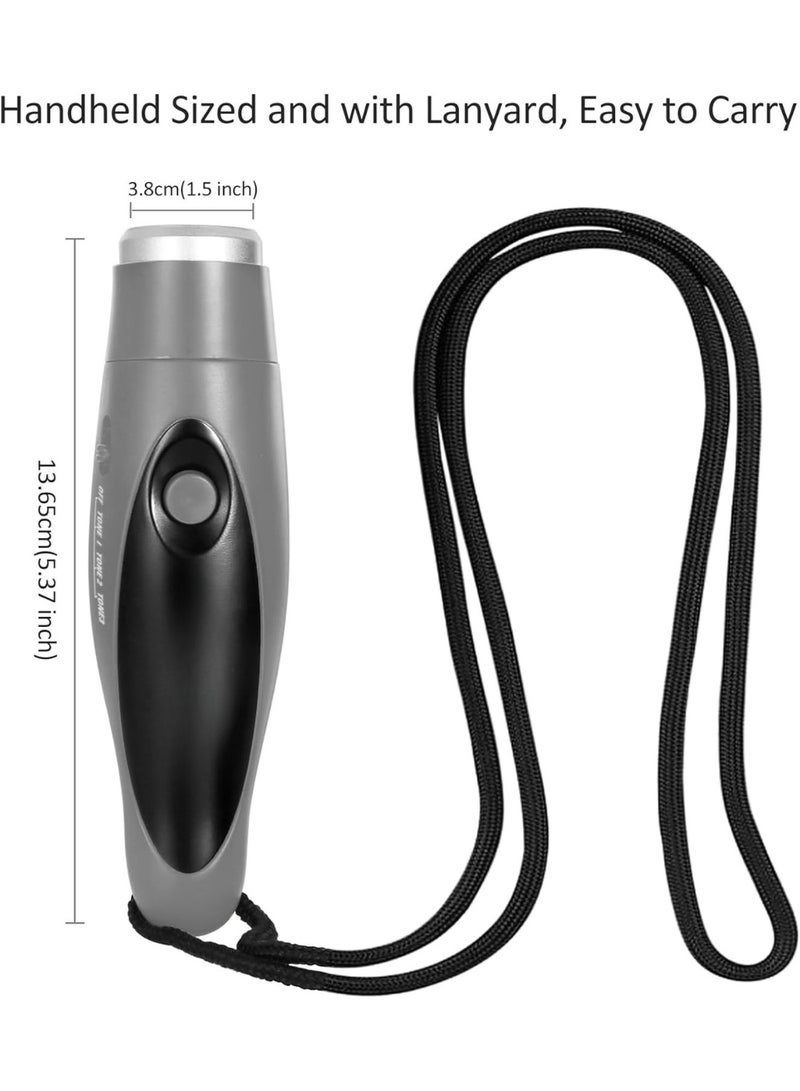 صفارة إلكترونية رمادية، صفارة تعمل بالبطارية، قابلة للتعديل بثلاث مستويات صوت مختلفة، صفارة مع حبل، صفارات إلكترونية محمولة للحكام ومدربي الكرة الطائرة والمعلمين ورياضات كرة القدم وتدريب الحيوانات الأليفة - Image 3