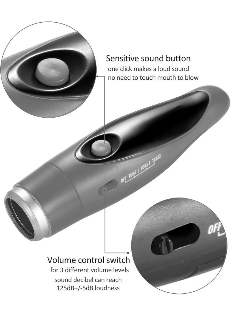 صفارة إلكترونية رمادية، صفارة تعمل بالبطارية، قابلة للتعديل بثلاث مستويات صوت مختلفة، صفارة مع حبل، صفارات إلكترونية محمولة للحكام ومدربي الكرة الطائرة والمعلمين ورياضات كرة القدم وتدريب الحيوانات الأليفة - Image 2