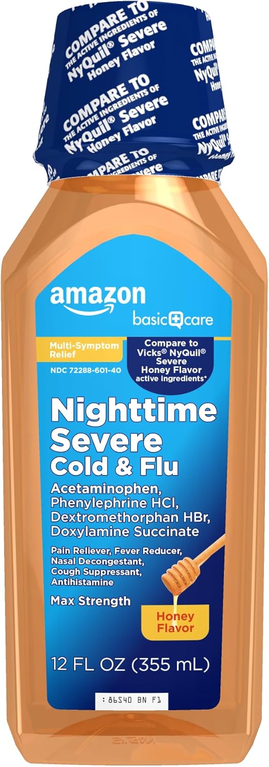 Care Nighttime Honey Flavor Severe Cold and Flu Relief Liquid Medicine 12 fl oz Pack of 1 - Image 1