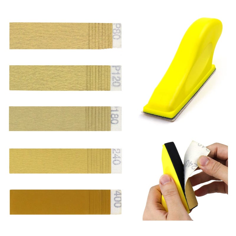 POLIWELL Micro Sander Kit 3.5” x 1” Mini Sander for Small Projects, Detail Handle Sanding Tools + Sandpaper 80 120 180 240 400 Grit for DIY Crafts Wood Finishing Tight Narrow Spaces Polishing, 50 PCS - Image 1