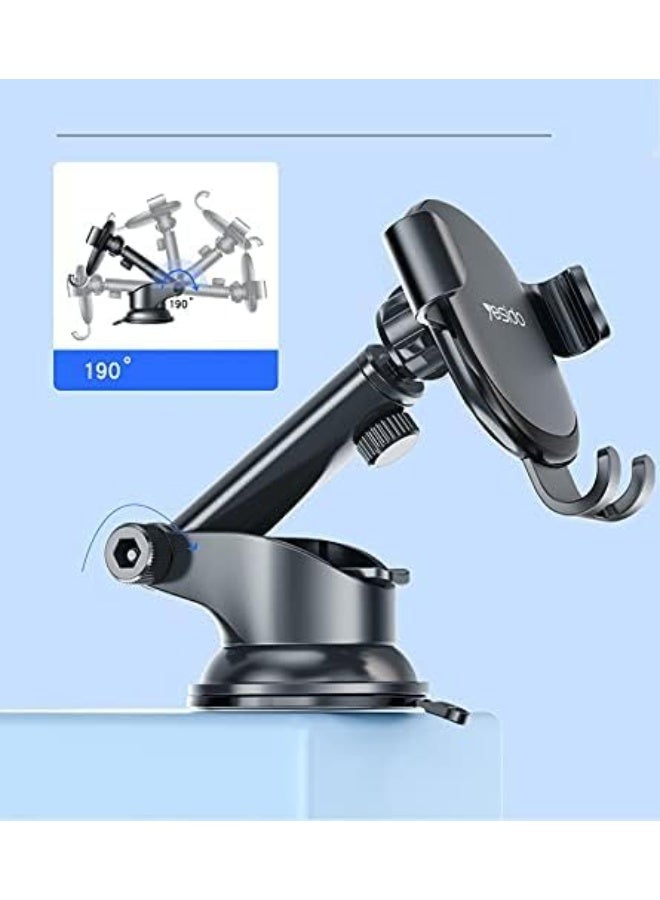 Yesido Telescopic Suction Car Phone Holder – Universal Dashboard & Windshield Mount | Gravity Auto-Clamp | 360° Rotation | Strong Suction Cup | Compatible with All Smartphones - Image 3