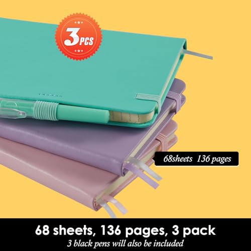 NIRMIRO 3 Pack Small Notebook Journal with Pen, A6 Mini Pocket Size Notepad Journal Notebook for Women/Men Work, Cute Note Book Note pads, 3.7" x 5.7", Leather, Pink, Purple, Green - Image 4