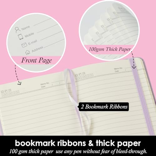 NIRMIRO 3 Pack Small Notebook Journal with Pen, A6 Mini Pocket Size Notepad Journal Notebook for Women/Men Work, Cute Note Book Note pads, 3.7" x 5.7", Leather, Pink, Purple, Green - Image 3