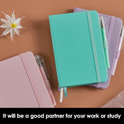 NIRMIRO 3 Pack Small Notebook Journal with Pen, A6 Mini Pocket Size Notepad Journal Notebook for Women/Men Work, Cute Note Book Note pads, 3.7" x 5.7", Leather, Pink, Purple, Green - Image 5
