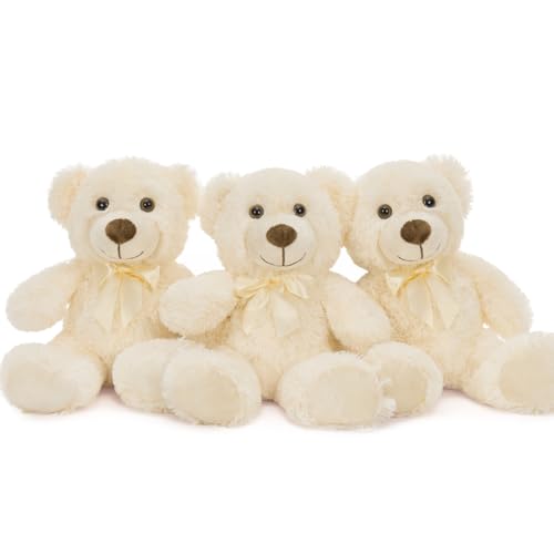 MaoGoLan 3 Pieces Bulk Soft Beige Stuffed Animals 135 Cuddly Mini Teddy Bears for Baby Shower Wedding Party Engagement - Image 1