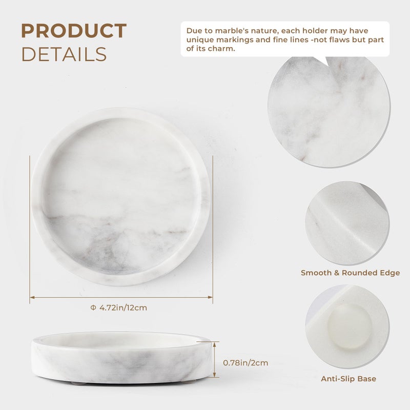 WORHE Candle Holders Italy Premium Natural Marble Candlestick Holder for Jar Pillar Candles Large Round Coaster Plate Jewelry Tray Centerpiece for Wedding Dining Table Home Decor White (ZT011) - Image 4