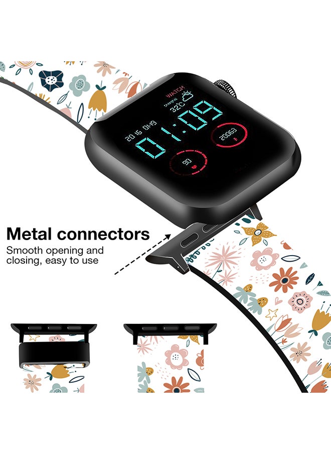 O Ozone Silicone Straps For Apple Watch Series 10 9 8 7 6 5 4 SE 38/40/41/42mm Stylish Pattern Silicone Straps Watch Bands - Flowers  - Image 3