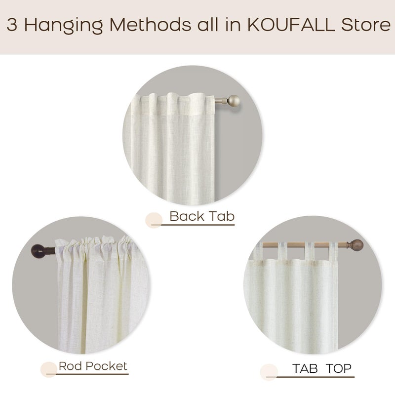 KOUFALL 105 Inch Long Linen Curtains for Living Room 2 Panels Set,Dark Grommet Hole Light Filtering Semi Sheer Curtain Drapes for Dining Room Bedroom,104 in Length,Cream Ivory Off White - Image 3