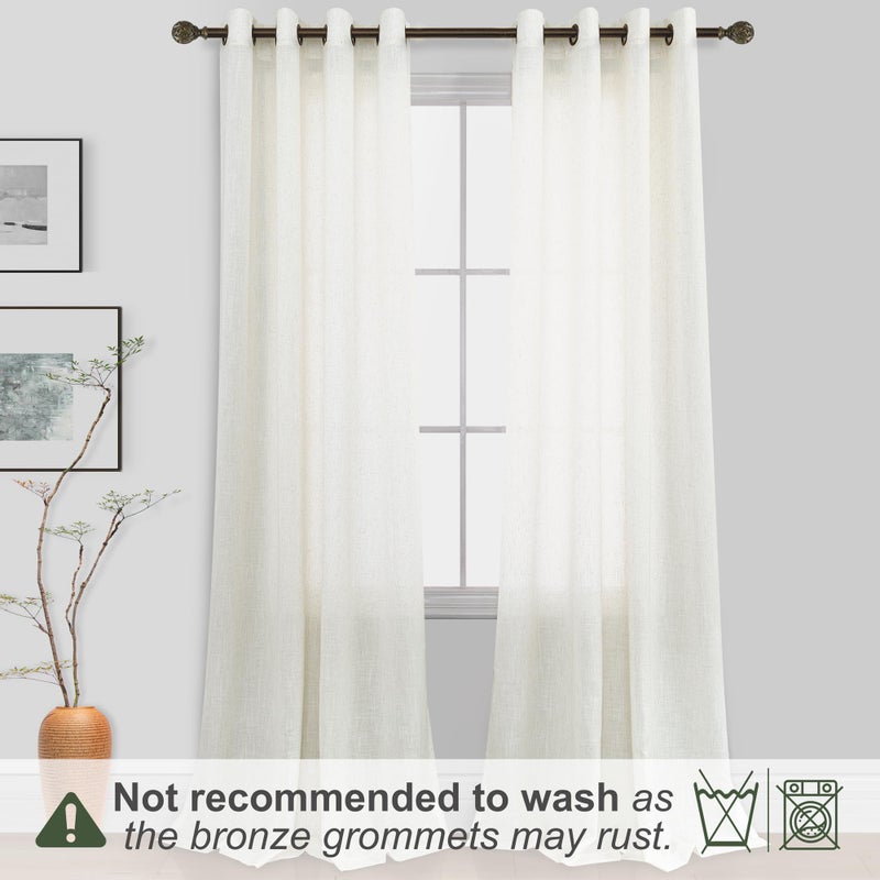 KOUFALL 105 Inch Long Linen Curtains for Living Room 2 Panels Set,Dark Grommet Hole Light Filtering Semi Sheer Curtain Drapes for Dining Room Bedroom,104 in Length,Cream Ivory Off White - Image 2