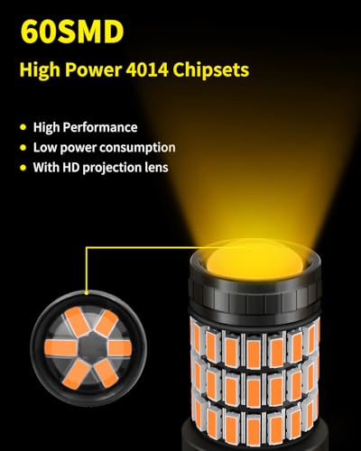 MEALAM Amber Yellow 3157 3156 3057 3056 LED Bulbs with Projector Front Turn Signal Blinker Lights Compatible with 2013 2014 2015 Honda Accord Coupe, Pack of 2 - Image 4