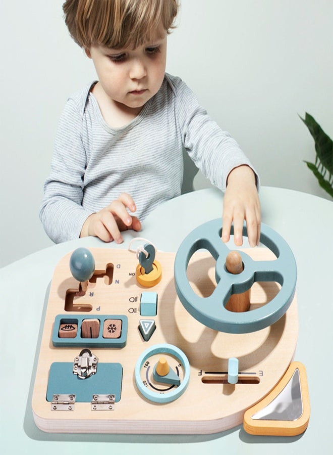 Montessori Toy Steering Wheel Car Driving Busy Board for Toddlers Wooden Sensory Activity Board for Kids 1 2 3 4 Year Old Fine Motor Skills Toddler Driver Toys with Keys Latches ons - Image 4