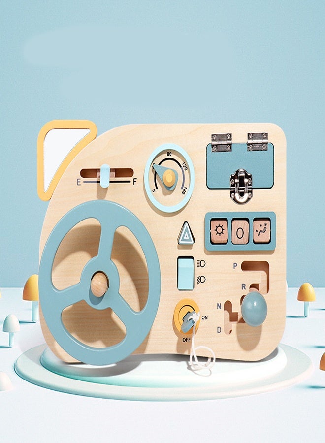 Montessori Toy Steering Wheel Car Driving Busy Board for Toddlers Wooden Sensory Activity Board for Kids 1 2 3 4 Year Old Fine Motor Skills Toddler Driver Toys with Keys Latches ons - Image 2