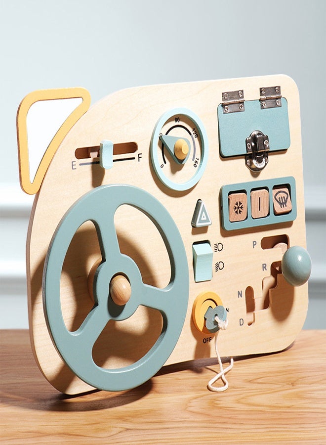 Montessori Toy Steering Wheel Car Driving Busy Board for Toddlers Wooden Sensory Activity Board for Kids 1 2 3 4 Year Old Fine Motor Skills Toddler Driver Toys with Keys Latches ons - Image 1