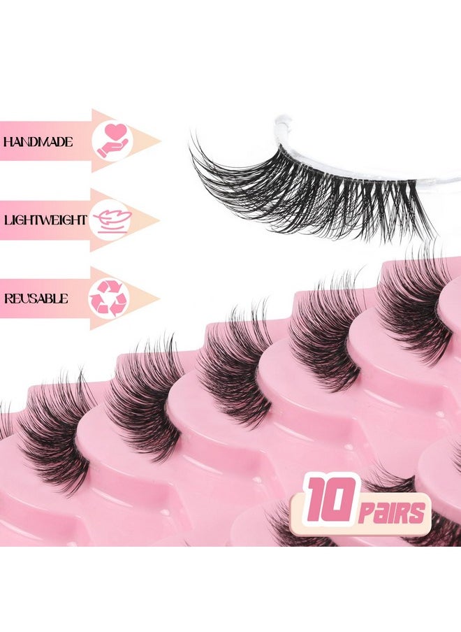 Ahrikiss Ahrikiss Half Lashes Natural Look 10 Pairs Wispy Cat Eye Lashes 10mm 3D Fluffy False Eyelashes with Clear Band Short Half Eyelashes (TB02)  - Image 3