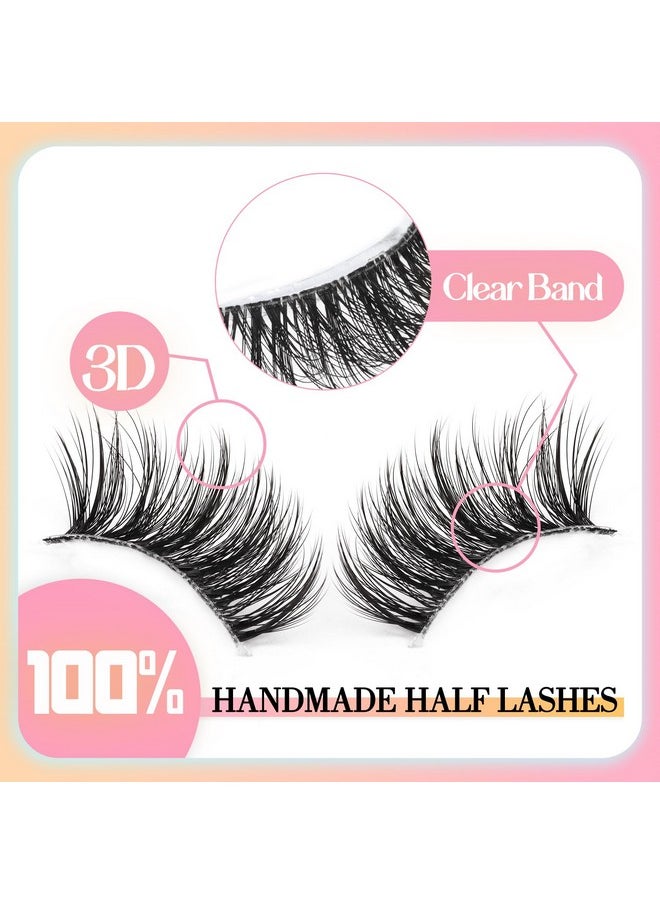 Ahrikiss Ahrikiss Half Lashes Natural Look 10 Pairs Wispy Cat Eye Lashes 10mm 3D Fluffy False Eyelashes with Clear Band Short Half Eyelashes (TB02)  - Image 5