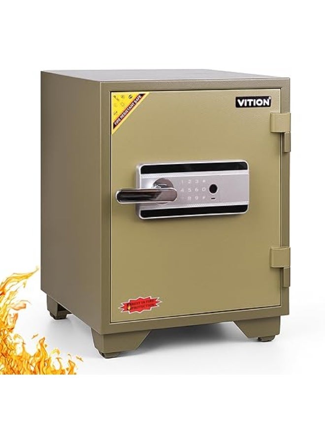 VITION Large Fireproof Safe Box with Biometric Fingerprint & Digital Keypad Lock, 2 Hours Fire Rated Safety Locker (Size, 61.5x43x43cm, Weight 75.5Kg) Green - Image 1