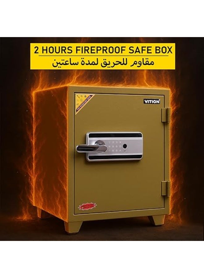 VITION Large Fireproof Safe Box with Biometric Fingerprint & Digital Keypad Lock, 2 Hours Fire Rated Safety Locker (Size, 61.5x43x43cm, Weight 75.5Kg) Green - Image 2