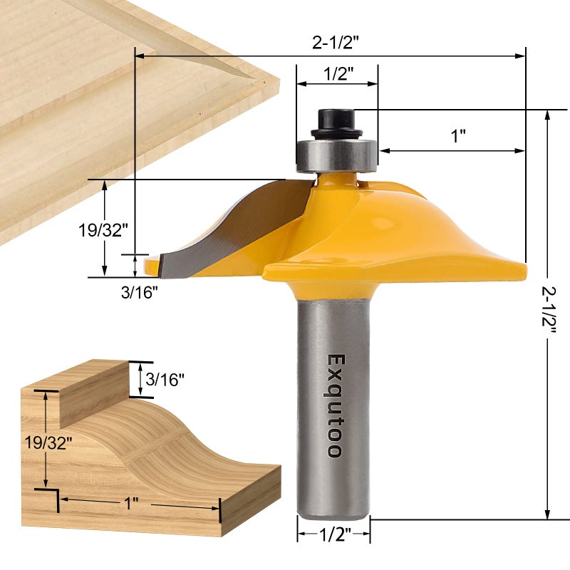 Exqutoo 3Pcs 1/2"" Shank Router Bit Set  Raised Panel Cabinet Door Making Router Bits  Cemented Carbide Router Bits  Woodworking Tools Router Door & Window Bits (Tenon Joint Cutter Diameter: 1-5/8"") - Image 2