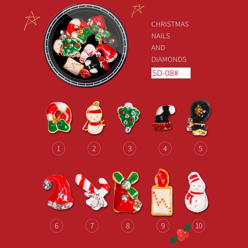 Christmas Nail Rhinestone New Year's Nails Design DIY Gems Mix Tree Snowman Nail Art Decorations Alloy Metal DIY 3D Nail Rhinestones Tools - Image 3