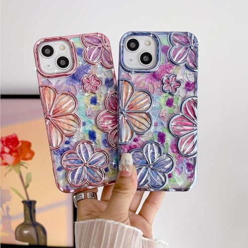 mobistyle Designed for iPhone 15 Cover | Electroplating Colourful 3D Flower Design Camera Protection TPU Back Cover Case for Girls & Women (Flower Blue) - Image 4