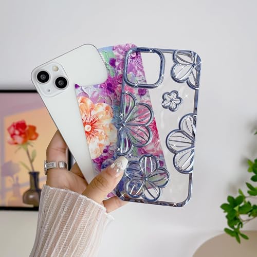 mobistyle Designed for iPhone 15 Cover | Electroplating Colourful 3D Flower Design Camera Protection TPU Back Cover Case for Girls & Women (Flower Blue) - Image 2