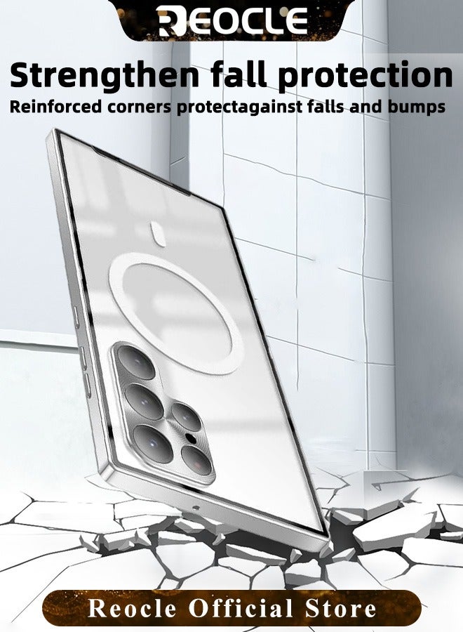 REOCLE Samsung S23Ultra Mobile Phone Case Drop-Resistant Metal Shell Frosted Semi-Transparent Mobile Phone Case Full Protection Plating Anti-Scratch Slim Thin Case Cover with Magnetic Suction Function and Camera Lens Protector - Image 5