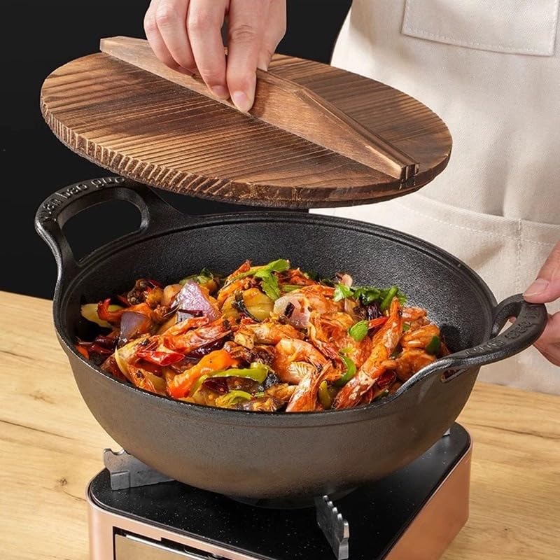 VONOTO 11 inch Cast Iron Wok with Lid and Handles, Grilling Wok, Use in the Oven, on the Stove, or on the Grill (Wok with Lid 11 inch) - Image 4