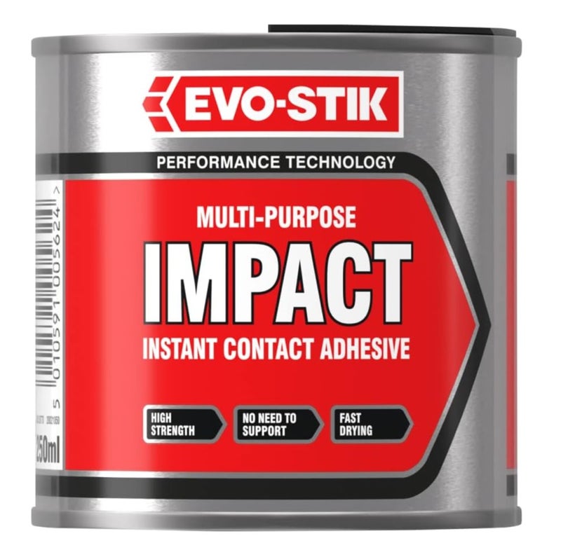 Evo-Stik Impact Multi-Purpose Contact Adhesive 250ml Strong Instant Bond Glue, Fast Dry High Strength Adhesive for Wood, Metal, Plastic, Leather DIY Repair Heavy Duty Industrial Use - Image 1