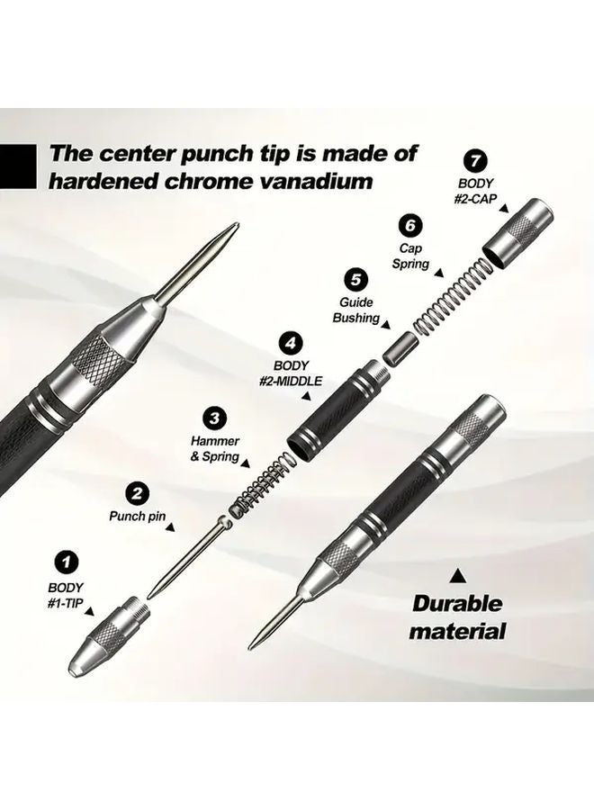 Heavy Duty Automatic Center Punch Three Point Punch with Non Slip Grip and 3 Drill Bits - Image 2