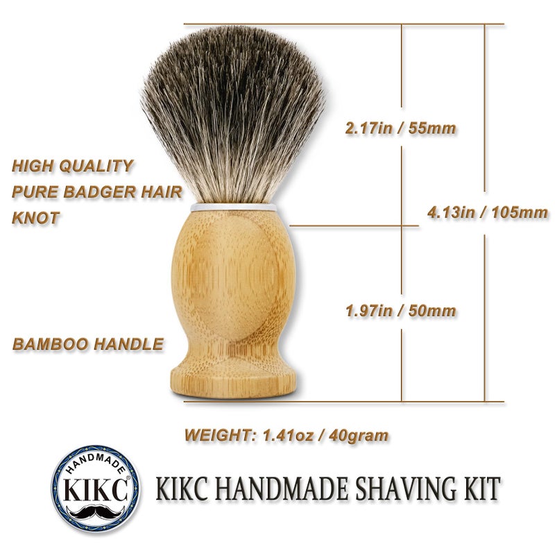 Kikc فرشاة حلاقة مصنوعة يدويًا من شعر ثعلب المنك النقي من KIKC للحلاقة الرطبة، مقبض من الخيزران مريح، شعيرات ناعمة، أفضل هدية للرجل ذو اللحية - Image 4