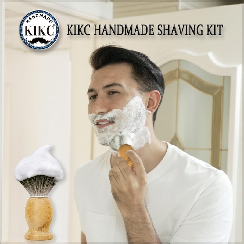 Kikc فرشاة حلاقة مصنوعة يدويًا من شعر ثعلب المنك النقي من KIKC للحلاقة الرطبة، مقبض من الخيزران مريح، شعيرات ناعمة، أفضل هدية للرجل ذو اللحية - Image 5