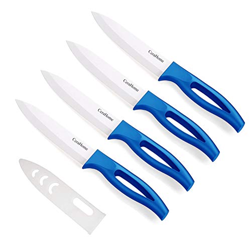 Cerahome Ceramic Knife 5Inch Fruit Knife Set 4-Piece with Knife Sheaths for Cheese, tomatoes, potatoes, vegetables, fruits (blue) - Image 1