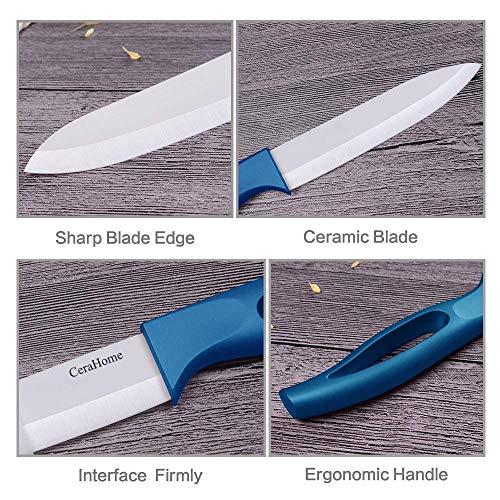 Cerahome Ceramic Knife 5Inch Fruit Knife Set 4-Piece with Knife Sheaths for Cheese, tomatoes, potatoes, vegetables, fruits (blue) - Image 3