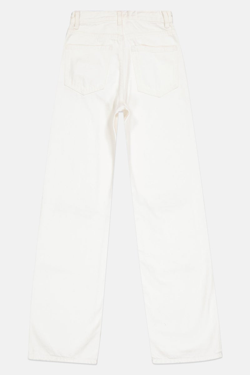 Bershka جينز نسائي بقصة عادية ممزق غير قابل للتمدد، أبيض - Image 3