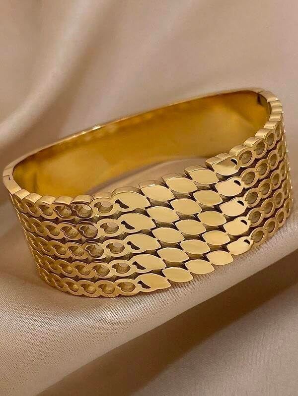 VIEN Trendy Gold Plated Wide Cuff Bracelet for Women & Girls | Adjustable Open Bangle | Stylish Wear Fashion Jewelry | Statement Bracelet Gift - Image 5