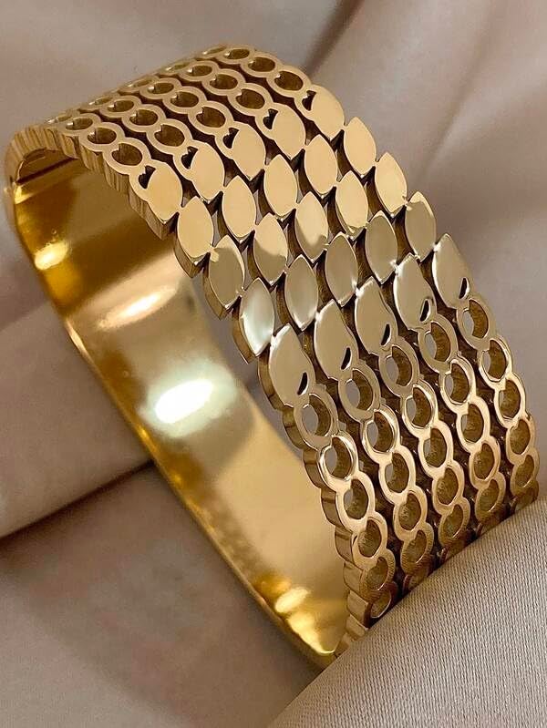 VIEN Trendy Gold Plated Wide Cuff Bracelet for Women & Girls | Adjustable Open Bangle | Stylish Wear Fashion Jewelry | Statement Bracelet Gift - Image 4