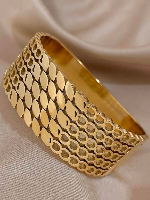 VIEN Trendy Gold Plated Wide Cuff Bracelet for Women & Girls | Adjustable Open Bangle | Stylish Wear Fashion Jewelry | Statement Bracelet Gift - Image 2