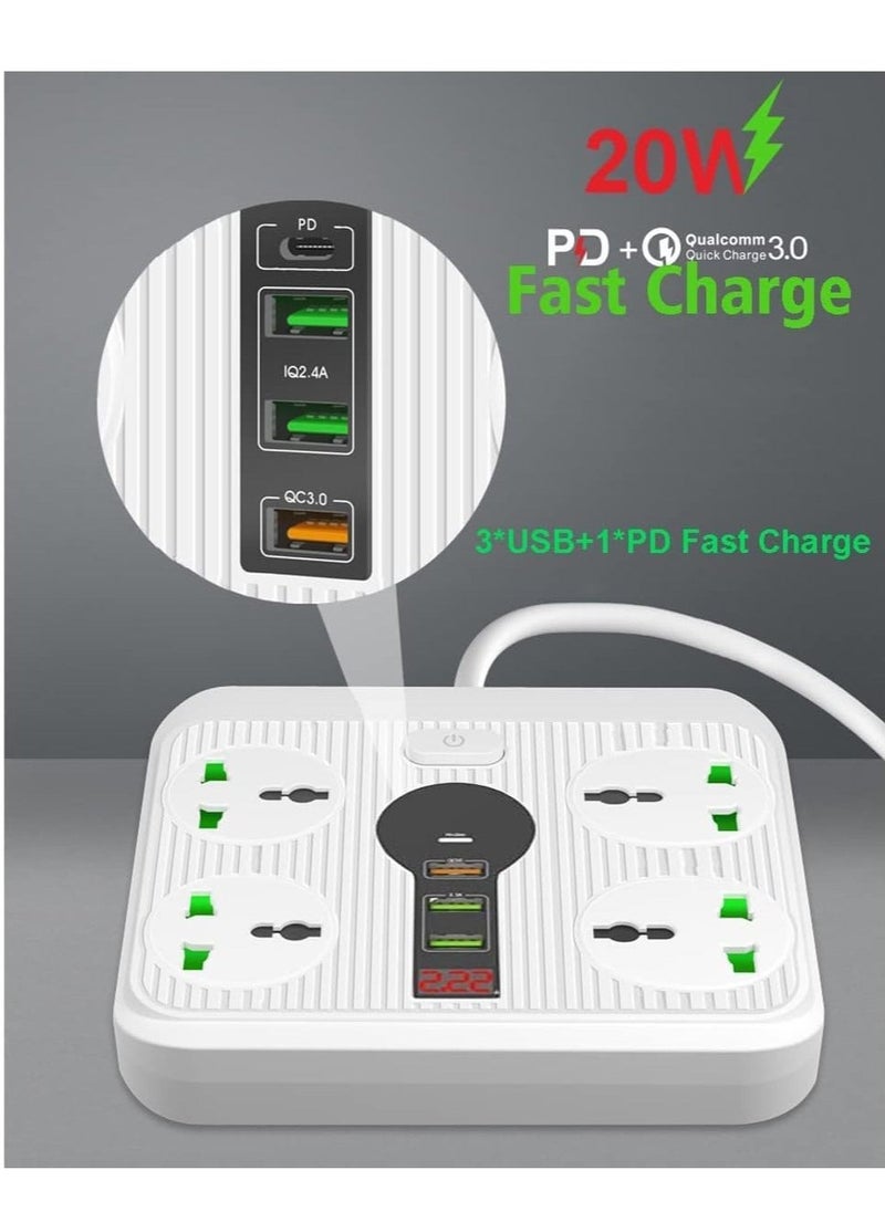 ELTRAZONE Power Strip Surge Protector with 4 AC Outlets & 3 USB Ports (1 PD), Flat Plug Extension Cord, 6ft Power Cord, Compact Desktop Socket for Travel, Home, and Office – Fast Charging & Overload Protection  - Image 2
