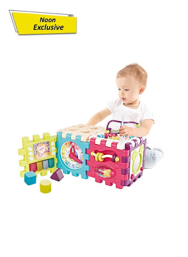 COGNIKIDS مكعب النشاط واللعب – لعبة تعليمية 6 في 1 للأطفال من 10 أشهر فما فوق | بيانو موسيقي، مرآة، مصنف أشكال، تروس، ساعة وخرز | مكعب حسي تفاعلي للأطفال الصغار - Image 1